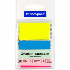 Флажки-закладки OfficeSpace, пластик 45*12мм* 3цв.,45*25мм* 1цв.,по20л., неон, европодвес PM_54071