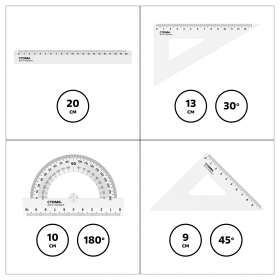 Набор чертежный СТАММ, размер M (линейка 20см, 2 треугольника, транспортир), прозрачный, бесцветный, европодвес НЧ-30525