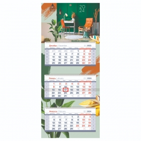 Календарь квартальный 3 бл. на 3 гр. OfficeSpace Mini premium "Office", с бегунком, 2024г. 352348