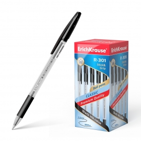 Ручка шариковая ErichKrause R-301 Stick&Grip Classic 1.0, цвет чернил черный (в коробке по 50 шт.) 39528
