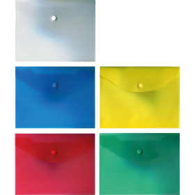 Папка-конверт на кнопке "Attomex" A5+ (190x240 мм) 150 мкм, полупр. асс. (полупрозр., красная, синяя, зеленая, желтая) 3071426