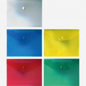 Папка-конверт на кнопке "Attomex" B5 (209x282 мм) 150 мкм, полупрозрачная ассорти (полупрозрачная, красная, синяя, зеленая, желтая) 3071428