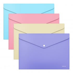 Папка-конверт на кнопке пластиковая ErichKrause® Diagonal Pastel, A4, непрозрачный, ассорти (в короб