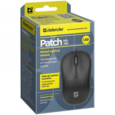 Мышь Defender Patch MS-759, USB, черный, 2btn+Roll 52759