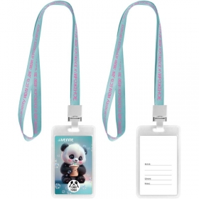 Бейдж школьный пластик"deVENTE. Yummy Panda" 110x65 мм, вертикальный, прозр, ПВХ, на цвной ленте с принтом, с пластик клипсой 8093522
