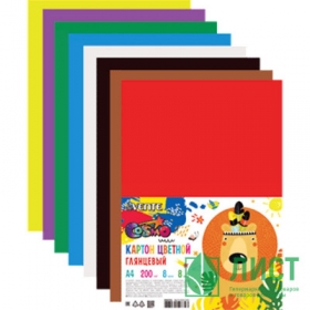 Картон цветной "deVENTE. Лев" A4 (202x282 мм) глянцевый (мелованный) 200 г/м², 8 цв, 8 л, в пластиковом пакете 8040781