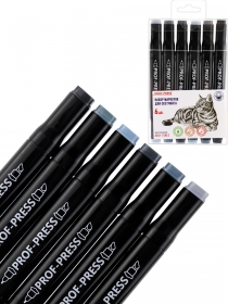 Набор  маркеров двуст для скетчинга GREY TONES 6шт. (МП-2161) скош/пулев наконечники, черный корп МП-2161