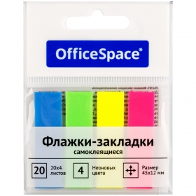 Флажки-закладки OfficeSpace, 45*12мм, 20л.*4 неоновых цвета, европодвес PM_54064