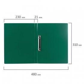 Папка на 2 кольцах STAFF, 21мм, зеленая, до 170 листов, 0,5мм, 225719