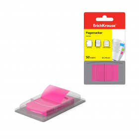 Закладки пластиковые с клеевым краем ErichKrause® Neon, 25х43 мм, 50 листов, розовый, 31862
