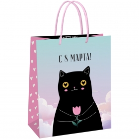 Пакет подарочный 11*14*6,5см MESHU "Black cat",  глянцевая ламинация MS_61594