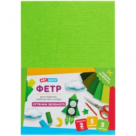 Фетр ArtSpace, А4, 5л., 5цв., 2мм, оттенки зеленого Фц5_38052