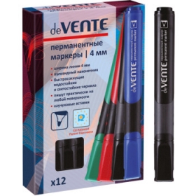 Маркер перманентный "deVENTE" круглый корпус с каучуковыми вставками, с клипом, пулевидный наконечник, ширина линии 3 мм, черный 5043333