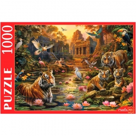 ПАЗЛЫ 1000 элементов. ТИГРЫ У ОЗЕРА НА ЗАКАТЕ (Арт. Ф1000-9939)