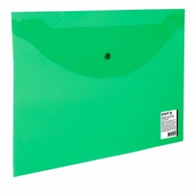 Папка-конверт с кнопкой STAFF А4 до 100 л прозрачная зеленая 0,15 мм, 270468