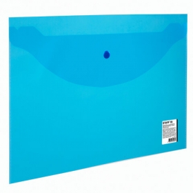 Папка-конверт с кнопкой STAFF А4 до 100 л прозрачная синяя 0,15 мм, 270470