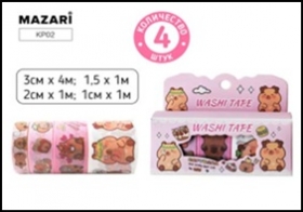 Набор декоративных лент КАПИБАРА, 4 шт. ( 3 см*4 м - 1 шт, 2 см*1 м - 1 шт, 1,5 см*1 м - 1 шт, 1 см*1 м - 1 шт.) KP02