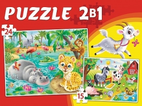 МАКСИ-ПАЗЛЫ 2 в 1. ЗАБАВНЫЕ ЖИВОТНЫЕ №4  (15 и 24 эл.) (Арт. ПМ15-24-8101)