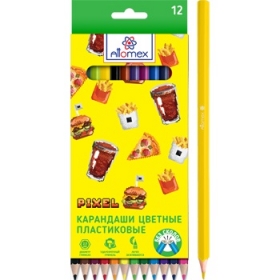Карандаши цветные пластиковые "Attomex. Pixel" 12 цветов, 2М, диаметр грифеля 2,5 мм, шестигранные, 5022340