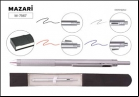 Ручка шариковая автоматическая CONCEPT S 4в1(3 цв.чернил) СИН,0.7мм,подар.уп, металл серебро M-7567