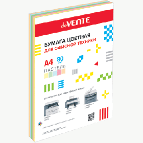 Бумага цветная для офисной техники "deVENTE" A4 100 л, 80 г/м², пастельные цвета, ассорти (5 цветов) 2072405