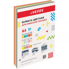 Бумага цветная для офисной техники "deVENTE. MIX" A4 60 л, 75 г/м² и 80 г/м², ассорти 15 цветов (5 интенсивных, 5 пастельных и 5 неоновых цветов) 2072424