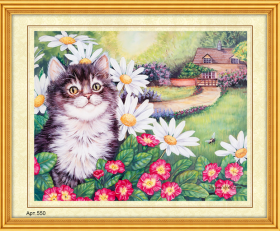 Н-р для вышивания бисером 35x45см(частичн.заполн.,канва с рис) Котёнок в цветах Арт.550
