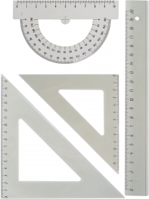 Набор чертежный средний (НЧ-3170) (треуг.12см,16см, линейка 20 см, транспортир),прозрач.тониров.