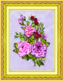 Набор для вышивания лентами 28х38 см. Розовые розы Арт. C-0324