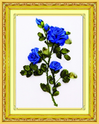 Набор для вышивания лентами 28х38 см. Синие розы Арт. C-0291