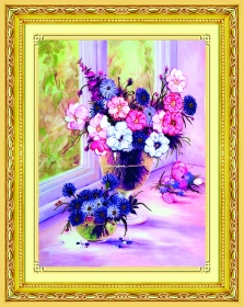 Набор для вышивания лентами 38х48 см. Нежные цветы в вазах Арт. C-0034