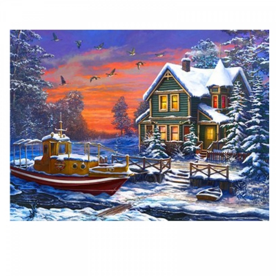 Раскраска по номерам а3 (16 цв.) Дом у реки в снежной деревне (Арт. Р-2320)