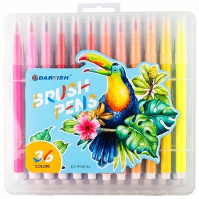 Фломастеры 36цв с мягкой кистью в пластиковом пенале с европодвесом DV-9930-36