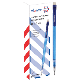 Карандаш мех. 0,5 мм, НВ, "Attomex" полупрозрачный корпус, с пласт. держ., с клипом, с ластиком, синий корпус 5010301