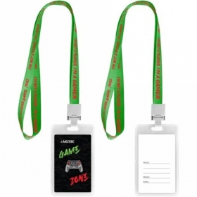 Бейдж школьный пластик"deVENTE. Gamer" 110x65 мм, вертикальный, прозр, ПВХ, на цвной ленте с принтом, с пластик клипсой 8093524