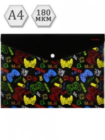 Папка-конверт на кнопке А4, 180мкм, GAME (ПК-3027), инд.ШК, СПАЙКА 3