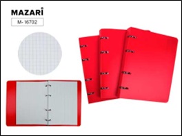 Тетрадь общая на кольцах в клетку, А5, 80 листов, 60гр/м2, белизна 100%, обложка пластик - красный, упаковка- пакет M-16702