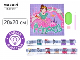 Алмазная мозаика ПРИНЦЕССА, пластиковая  основа 20x20 см, полная выкладка, ОПП-упаковка M-12182
