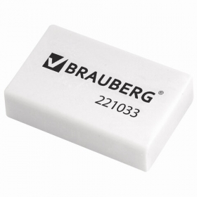 Ластик BRAUBERG, 26х17х7мм, цвет белый, в карт. дисплее, 221033