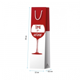 Пакет подарочный 12*36*8,5см ArtSpace "Time for wine. Red", матовое ламинирование, выб. лак, под бут