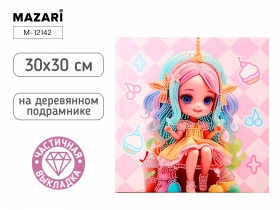 Алмазная мозаика ДЕВОЧКА, деревянный подрамник, холст 30X30 см, частичная выкладка, ОПП-упаковка M-12142