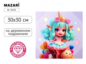 Алмазная мозаика ДЕВОЧКА, деревянный подрамник, холст 30X30 см, частичная выкладка, ОПП-упаковка M-12143