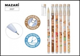 Ручка гелевая со стир. черн. CAPYBARA, СИНЯЯ, игольч. пиш. узел 0.5мм, термочувств. черн, корпус пласт. цв., 6 диз. 2027