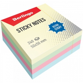 Блок самоклеящийся Berlingo "Ultra Sticky", 50*50мм, 240л, 4 пастельных цвета LSn_40101
