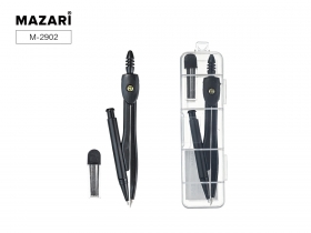 Готовальня, 2 предмета ЧЕРНЫЙ цвет, (циркуль металлический, грифель для циркуля в футляре), ПВХ-упаковка M-2902