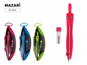 Готовальня, 2 предмета (циркуль 115 мм, грифели для циркуля в футляре), 3 цвета в ассортименте, пластиковая упаковка с подвесом M-4513