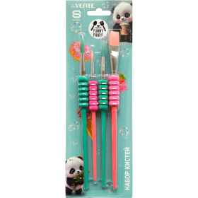 Набор кистей "deVENTE. Yummy Panda" 4 шт (синтетика круглые № 4, 8, 12, плоская № 10) ручка с эргономичным грипом Soft Touch, окрас волоса, ручки и грипа в ярких зеленом и оранжевом цветах, в картонно 8072530