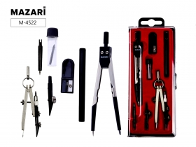 Готовальня, 7 предметов (циркуль 120 мм, игла, циркуль- трансформер,  точилка, грифель для циркуля в футляре, насадка на рейсфедер, держатель для рейсфедера), пластиковая упаковка с подвесом M-4522