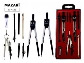 Готовальня, 9 предметов (циркуль 120 мм, игла, циркуль- трансформер 95 мм, циркуль- измеритель 120 мм, насадка на рейсфедер, держатель для рейсфедера, рейсфедер, удлинитель, грифель для циркуля в футл