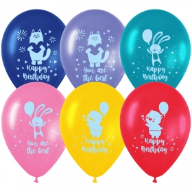 Воздушные шары,  25шт., М12/30см, MESHU "Happy birthday", пастель, ассорти MS_42101